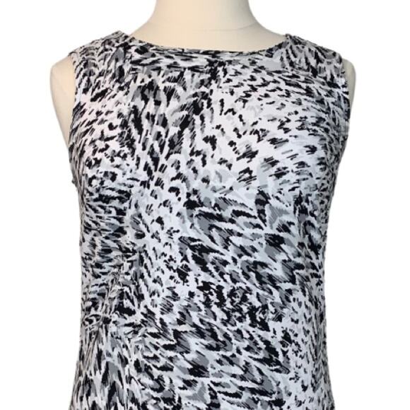 Worthington Women's Dress Sleeveless High Neck White Gray Print Sheath Large - Picture 5 of 11